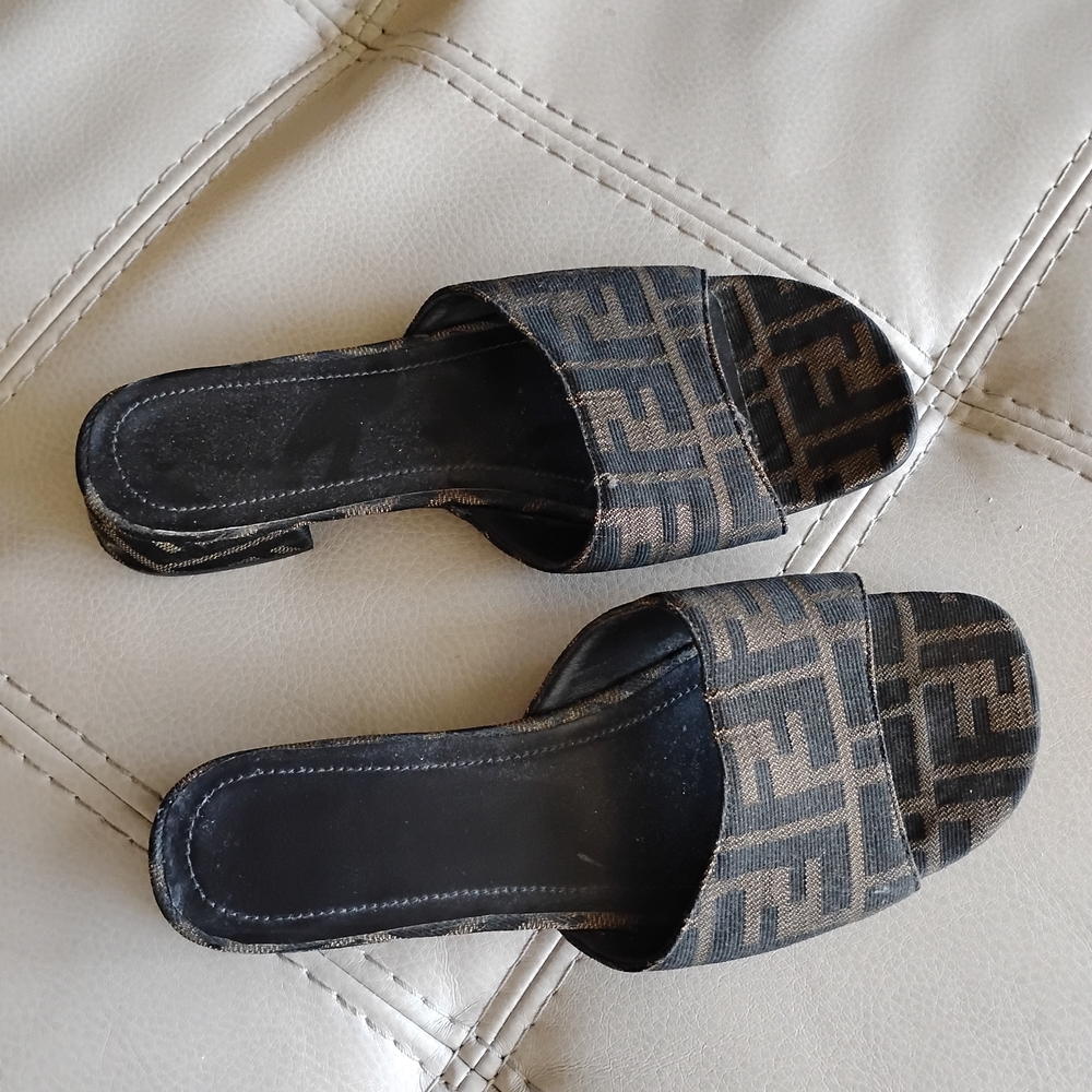 Fendi Black and Brown Slide Sandals